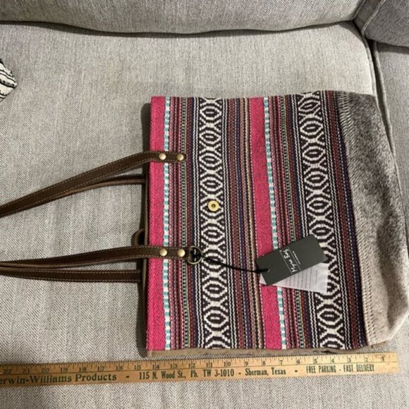 Myra Exuberant Spirit Shoulder Bag Tote NWT Cowhide Canvas Boho - Picture 5 of 7
